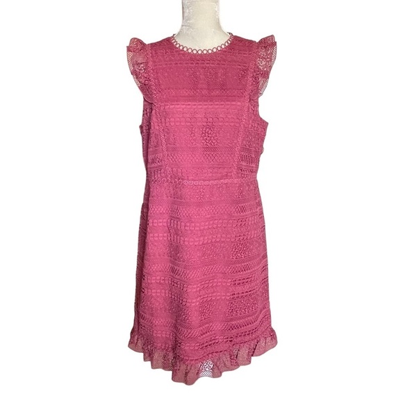J. Crew Women’s CAP Sleeves Ruffle Dress Size 12 Mixed Lace Crochet - Picture 4 of 11